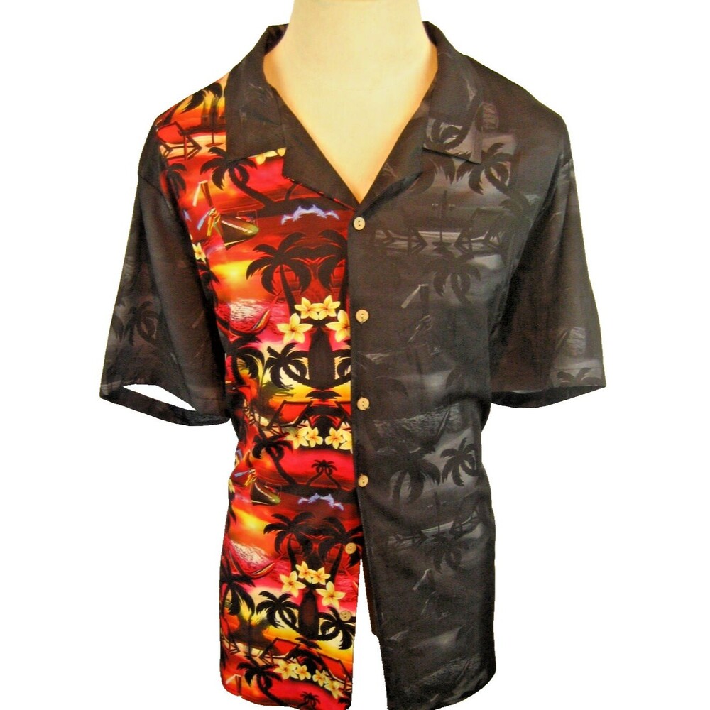 Mens Hawalili Black Aloha Island Hawaiian SS Casual Shirt sz 2XL